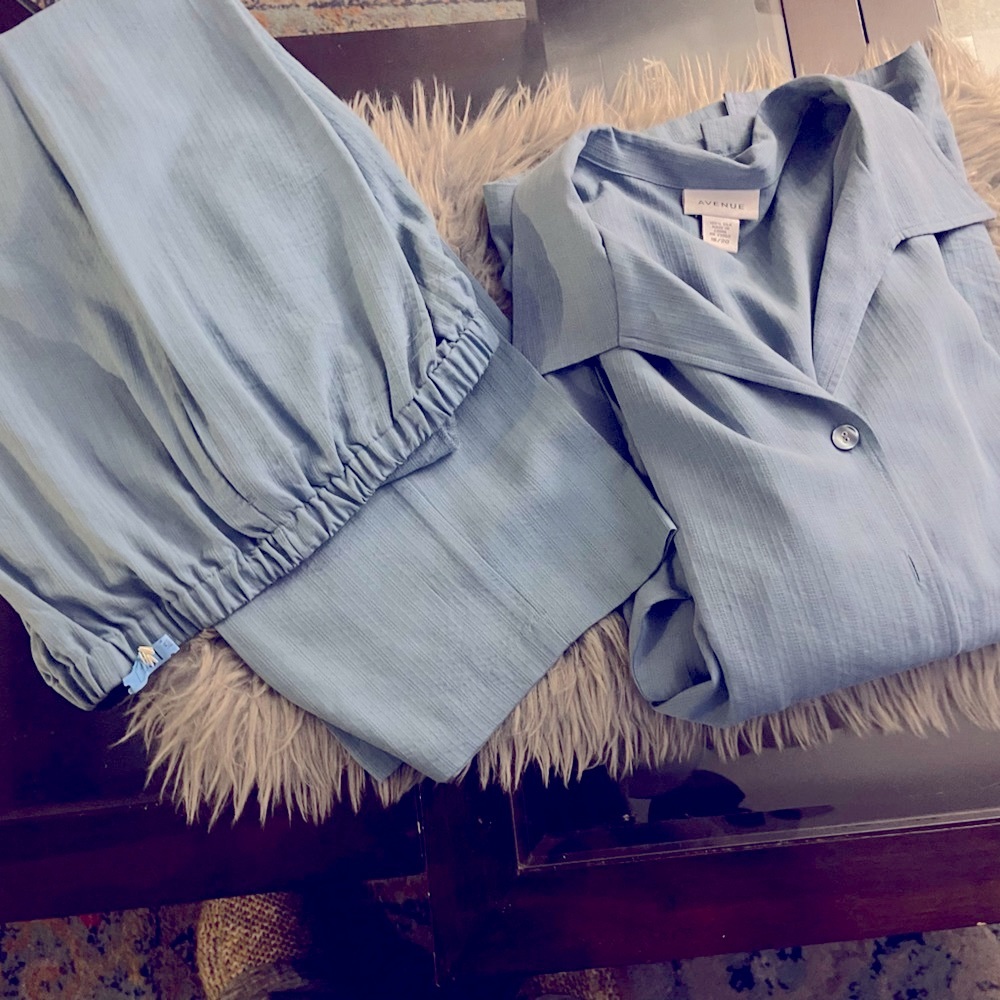 Slate Blue  Silk Top & Elastic Waist Pants